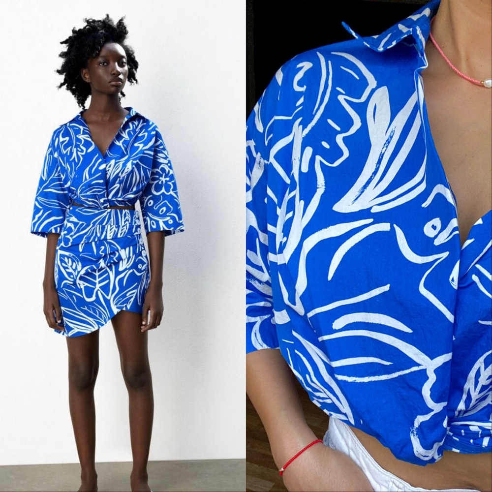 ZARA tropical blue crop top
